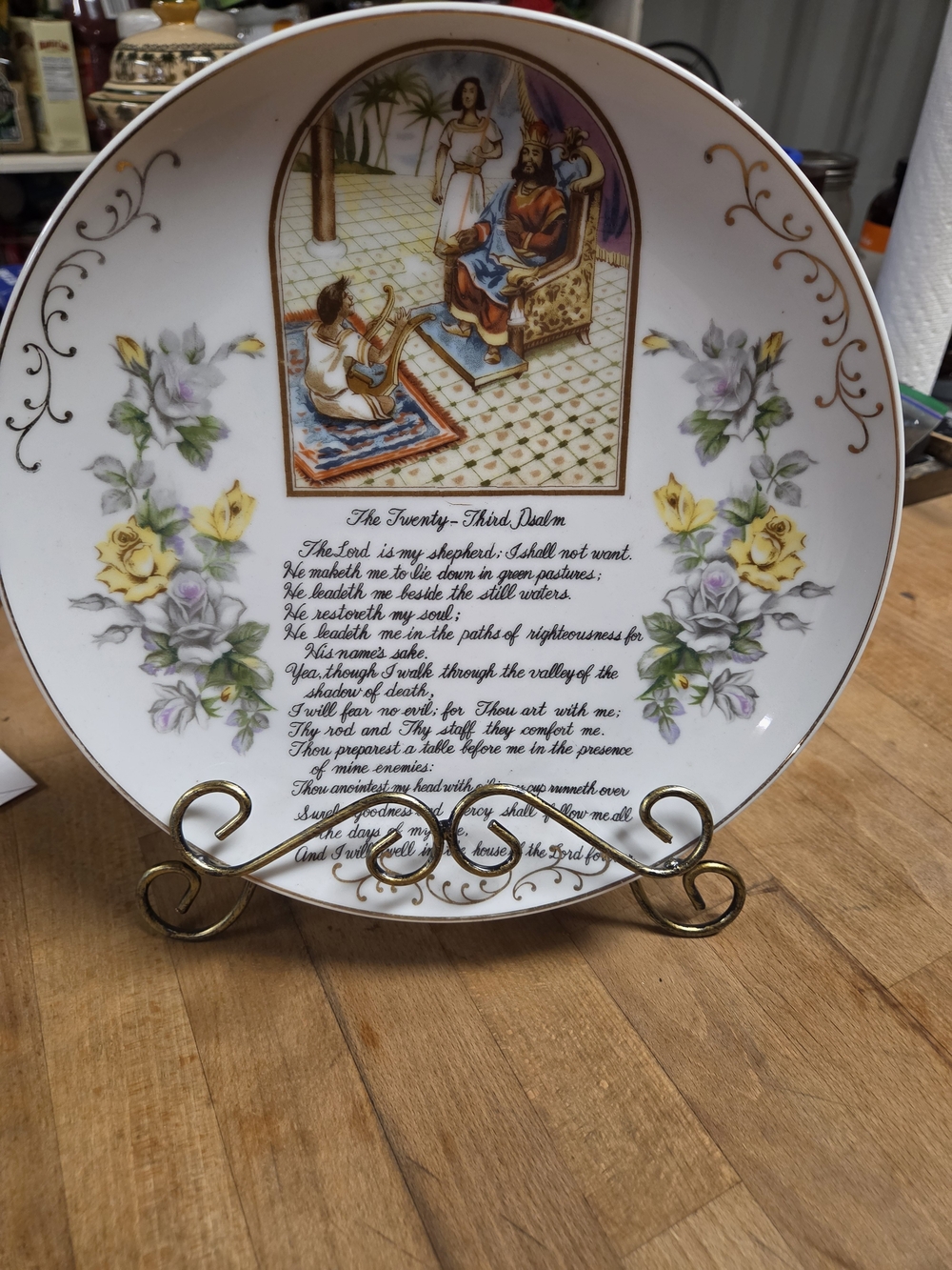 Vintage Porcelain Decorative Psalm 23 Collector Plate Floral Accents
